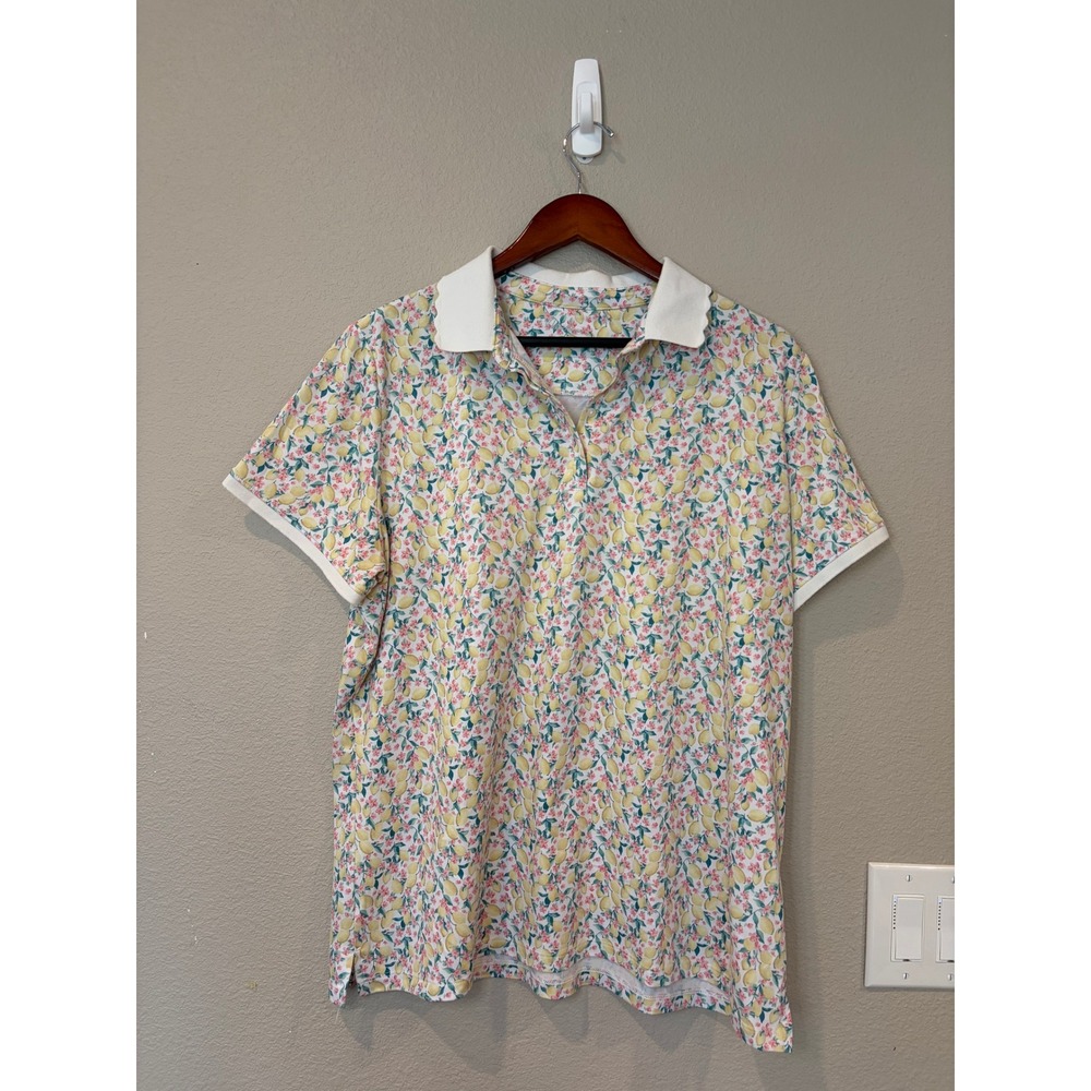 Walter Hagen Scalloped Collar Golf Polo Fresco Lemon Floral Top 2XL Clubhouse